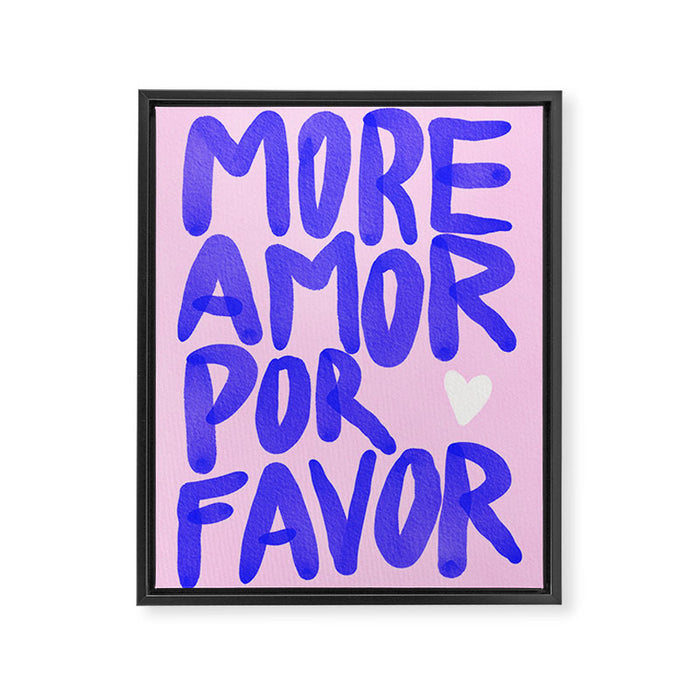 More Amor por favor - brush typography love quote Framed Canvas Print Gallery Image 1