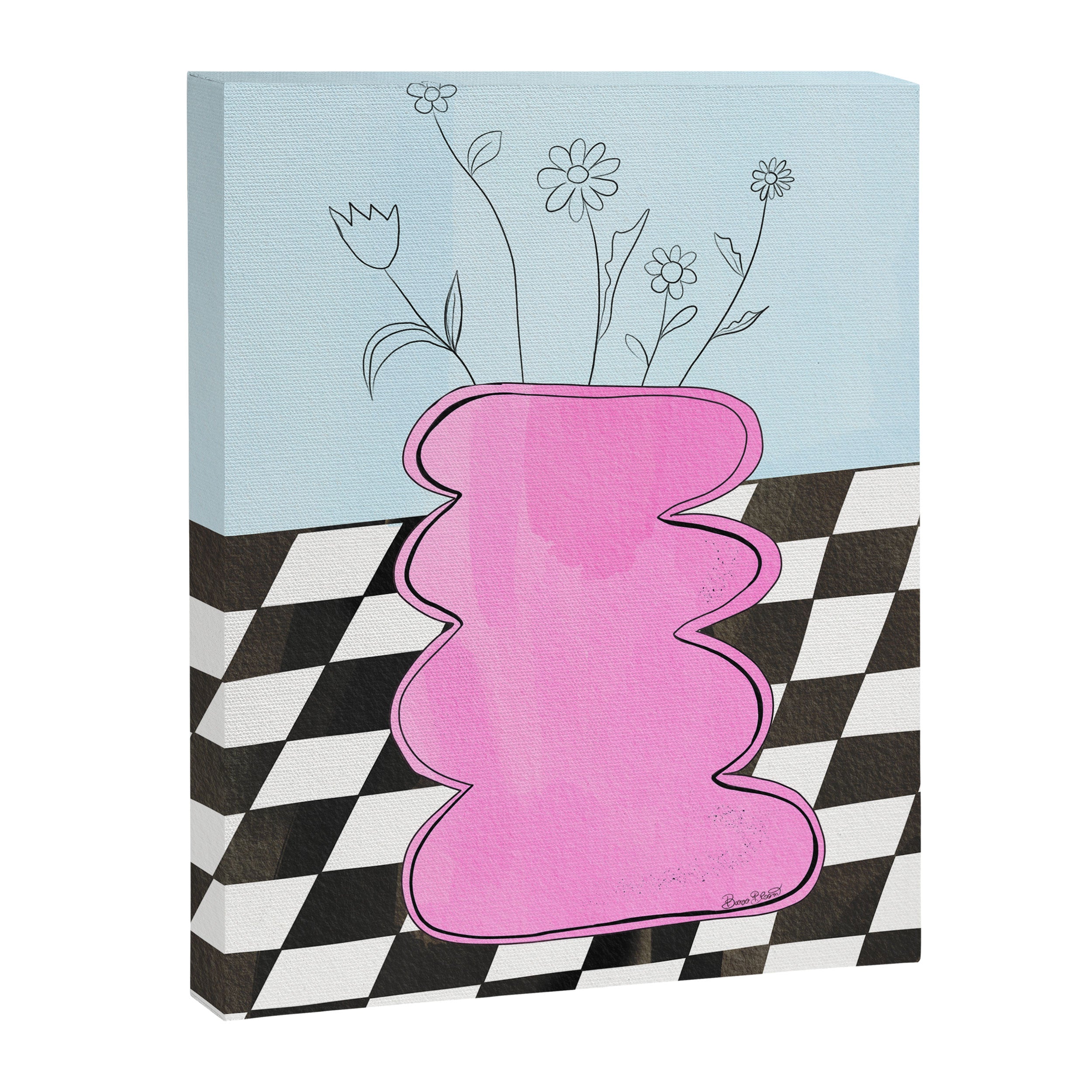 Pink Wavy Vase with Checkerboard Pattern Canvas Print Gallery Image 8