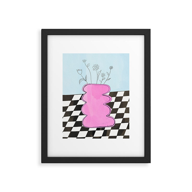 Pink Wavy Vase with Checkerboard Pattern Framed Art Print Gallery Image 6