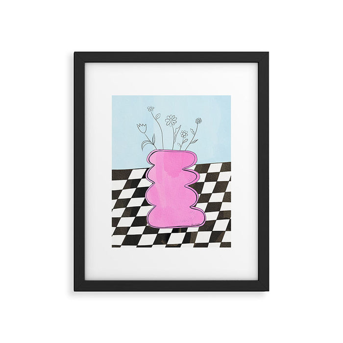 Pink Wavy Vase with Checkerboard Pattern Framed Art Print Gallery Image 1