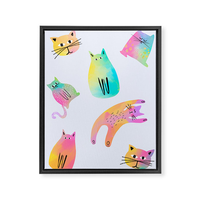 Rainbow Cats Pastel Framed Canvas Print Gallery Image 8