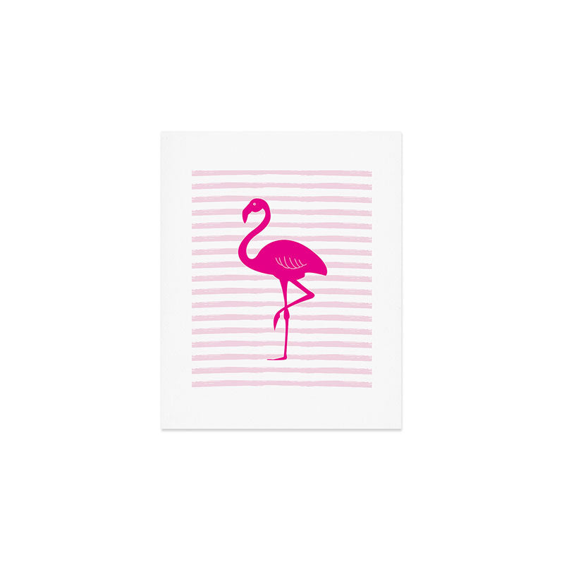Flamingo & Stripes - Blush Hot Pink Art Print Gallery Image 1