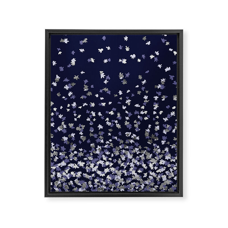 Floating Confetti - Navy Blue and Silver Framed Canvas Print Gallery Image 8