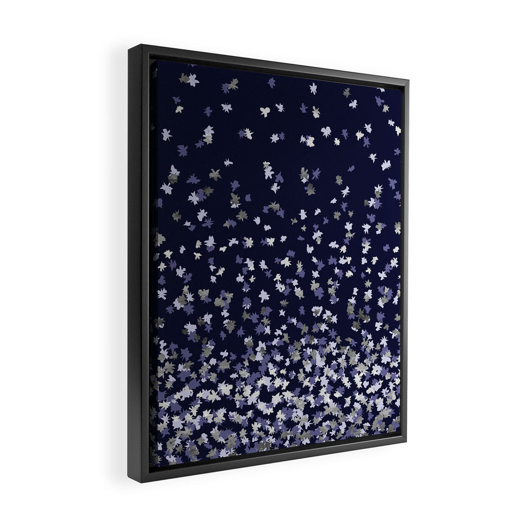 Floating Confetti - Navy Blue and Silver Framed Canvas Print Gallery Image 2