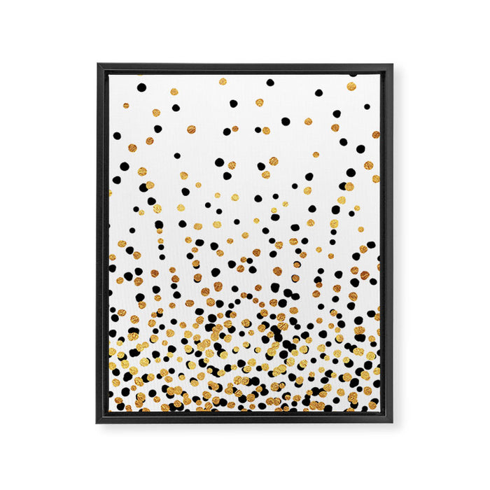 Floating Dots - Black and Gold on White Framed Canvas Print Gallery Image 1