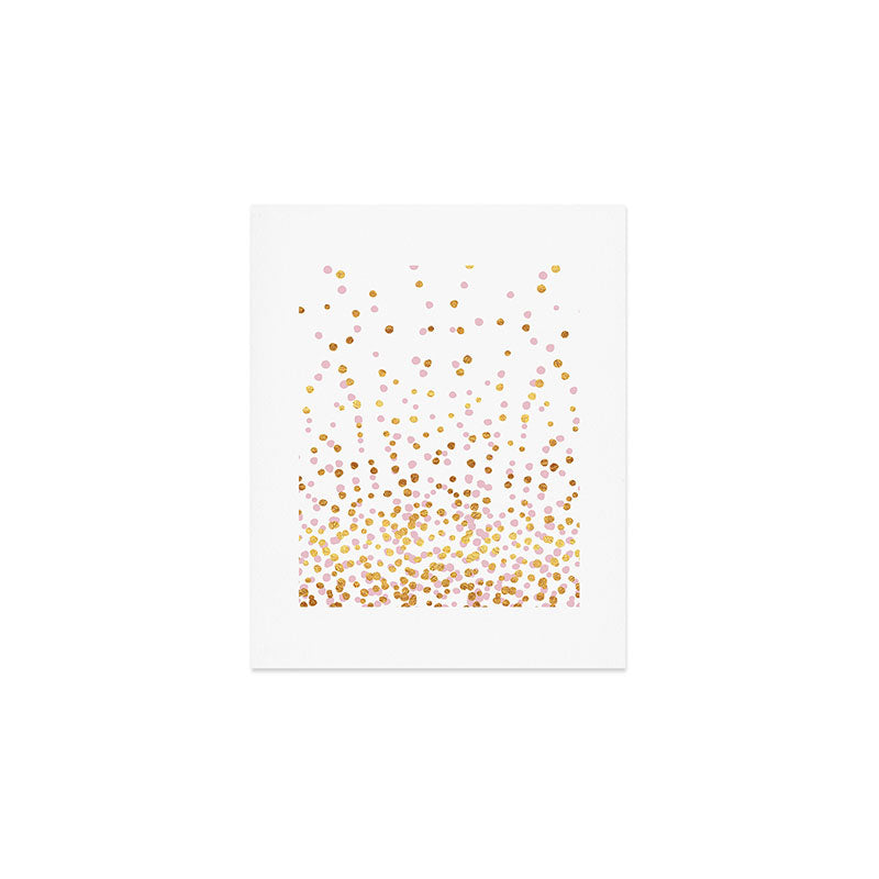 Floating Dots - Pink and Gold on White Art Print Gallery Image 1