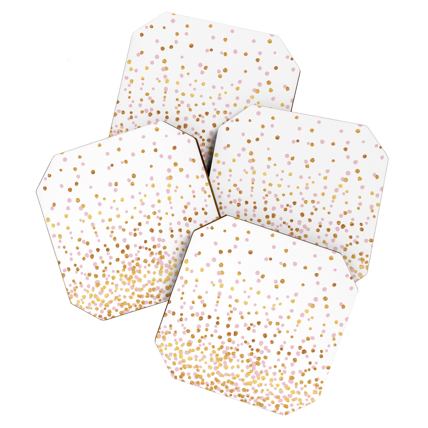 Floating Dots - Pink and Gold on White Coaster Gallery Image 1