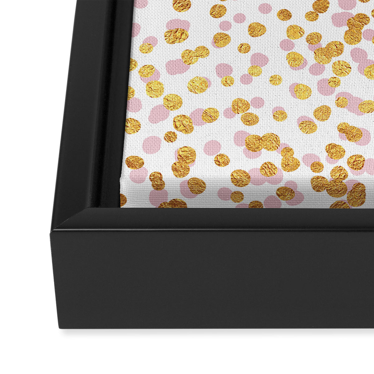 Floating Dots - Pink and Gold on White Framed Canvas Print Gallery Image 3