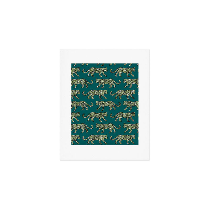 Kitty Parade - Olive on Dark Teal Art Print Gallery Image 1