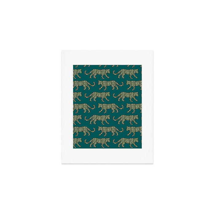 Kitty Parade - Olive on Dark Teal Art Print Gallery Image 1