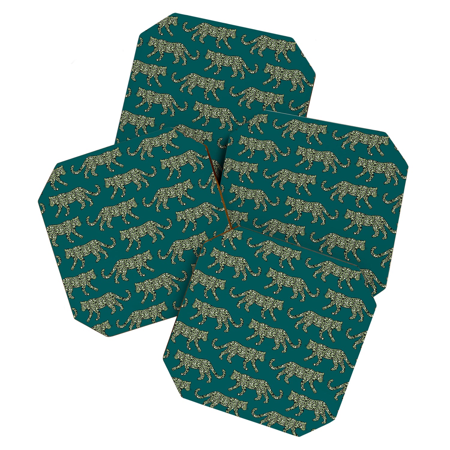 Kitty Parade - Olive on Dark Teal Coaster Gallery Image 1