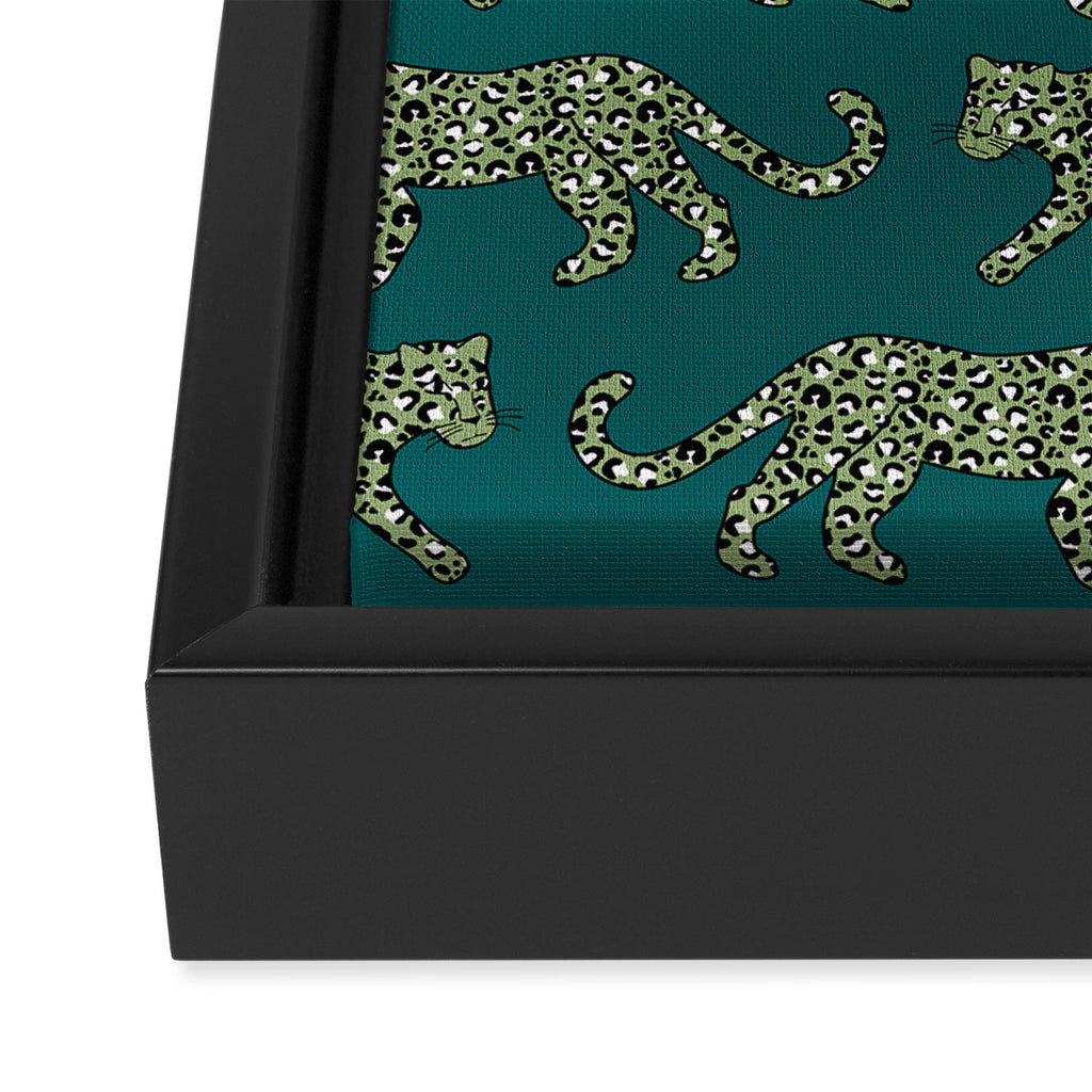 Kitty Parade - Olive on Dark Teal Framed Canvas Print Gallery Image 3