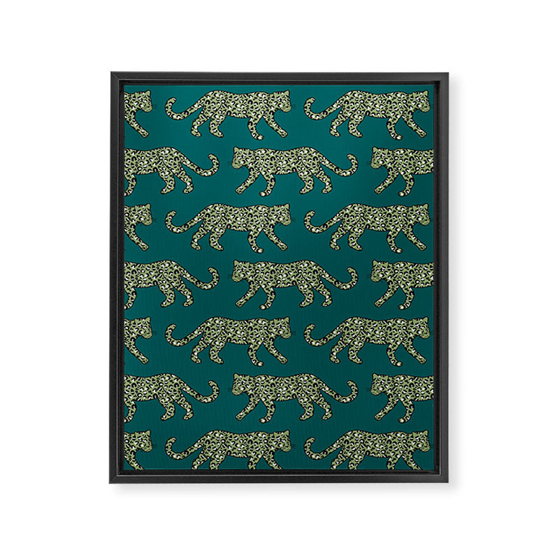 Kitty Parade - Olive on Dark Teal Framed Canvas Print Gallery Image 8