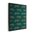 Kitty Parade - Olive on Dark Teal Framed Canvas Print Gallery Image 2