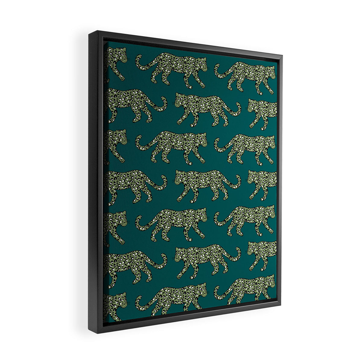 Kitty Parade - Olive on Dark Teal Framed Canvas Print Gallery Image 2