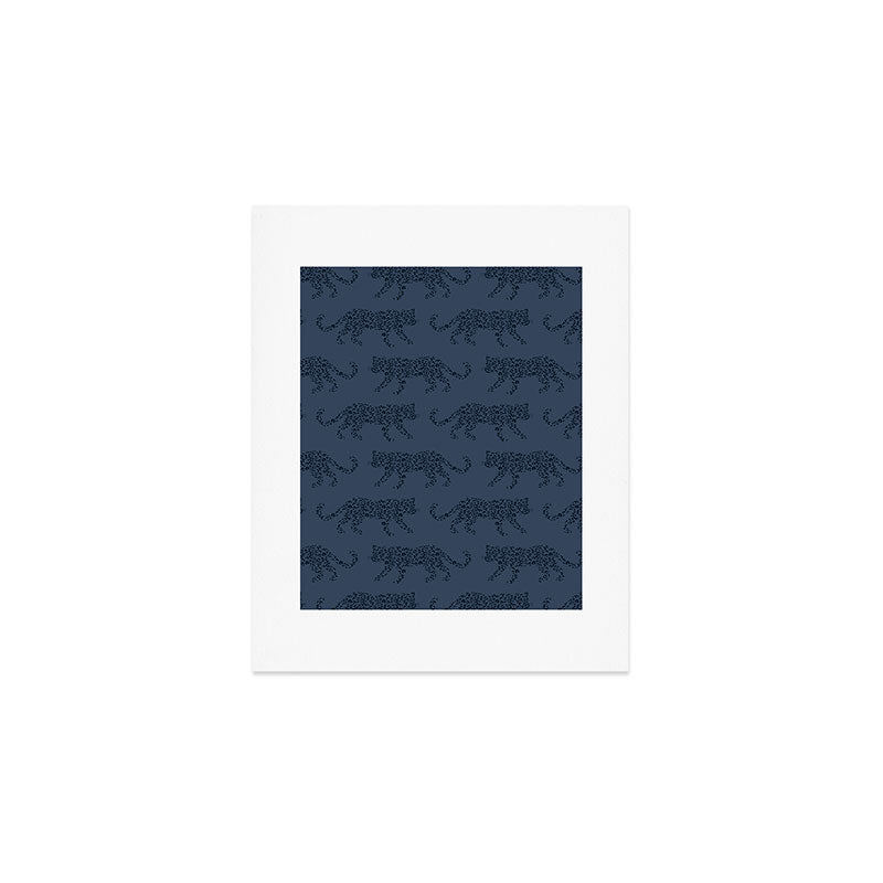 Leopard Parade - Dark Navy on Denim Blue Art Print Gallery Image 1