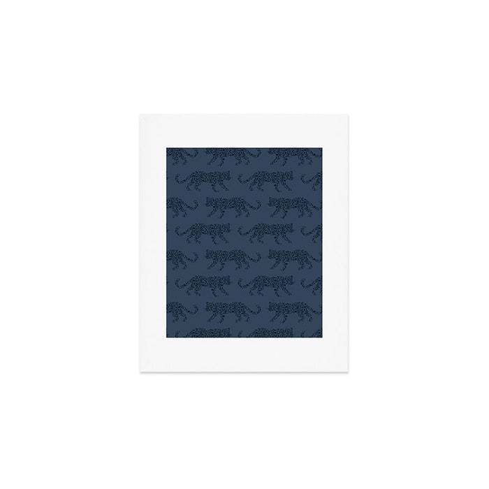 Leopard Parade - Dark Navy on Denim Blue Art Print Gallery Image 1
