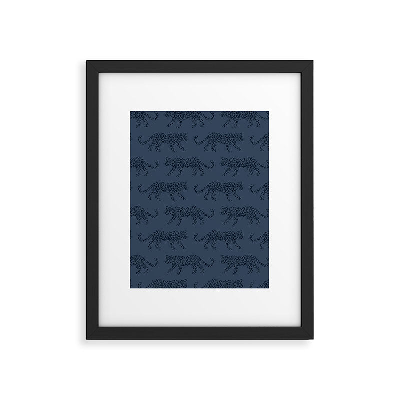 Leopard Parade - Dark Navy on Denim Blue Framed Art Print Gallery Image 6