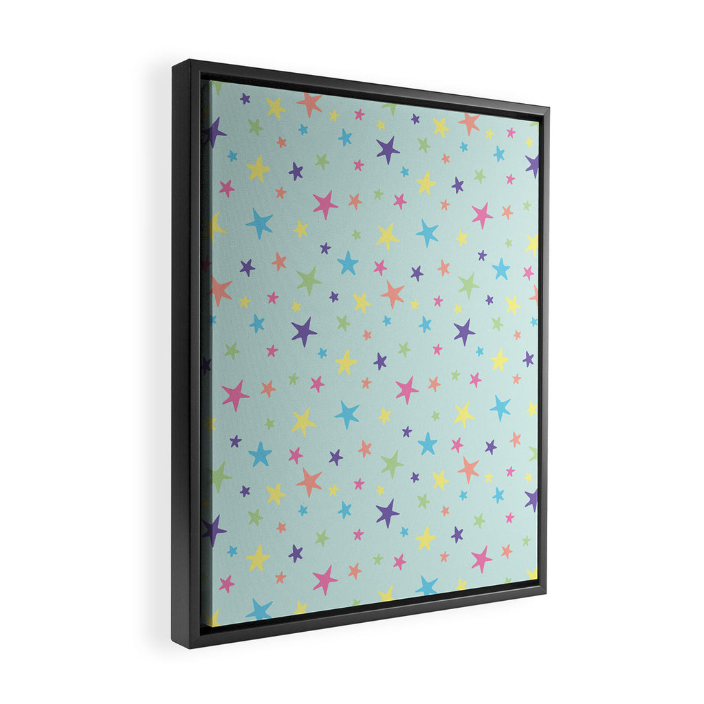 Rainbow Stars on Mint Framed Canvas Print Gallery Image 2