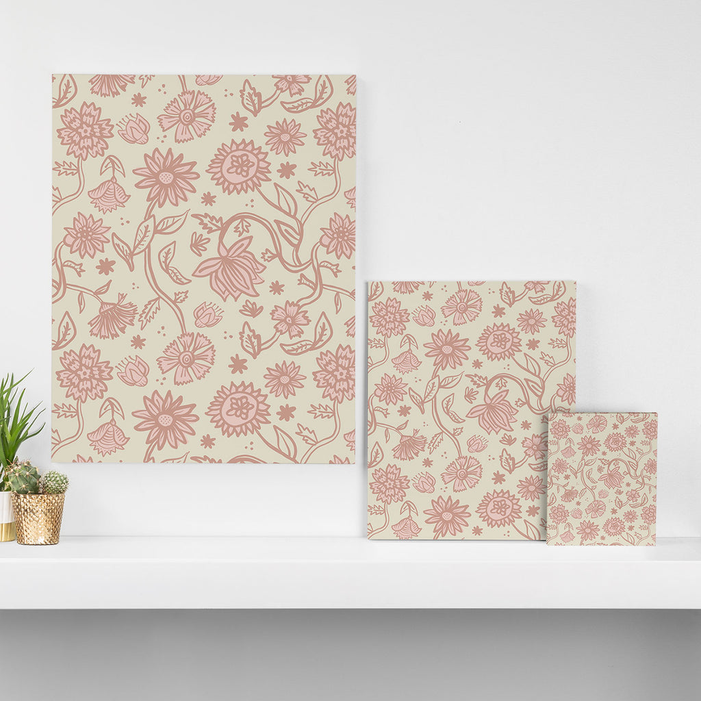 Sadie Sketch Floral Print - Pink, Blush, Beige Canvas Print Gallery Image 3