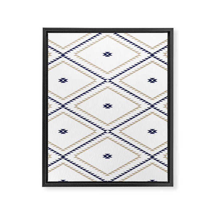 Southwestern Geometric - Tan Navy White Framed Canvas Print Gallery Image 1