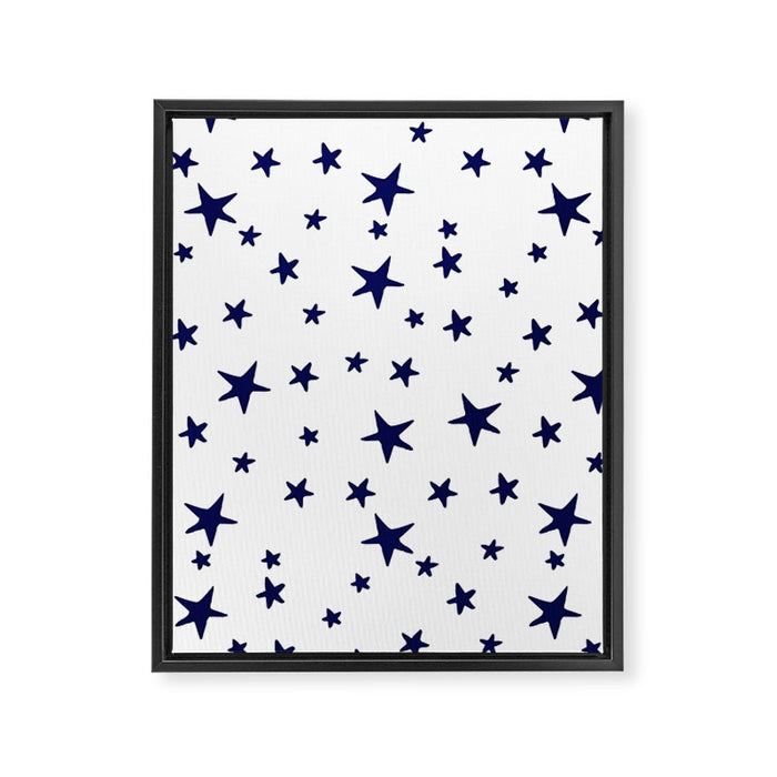 Stars - Navy Blue on White Framed Canvas Print Gallery Image 1