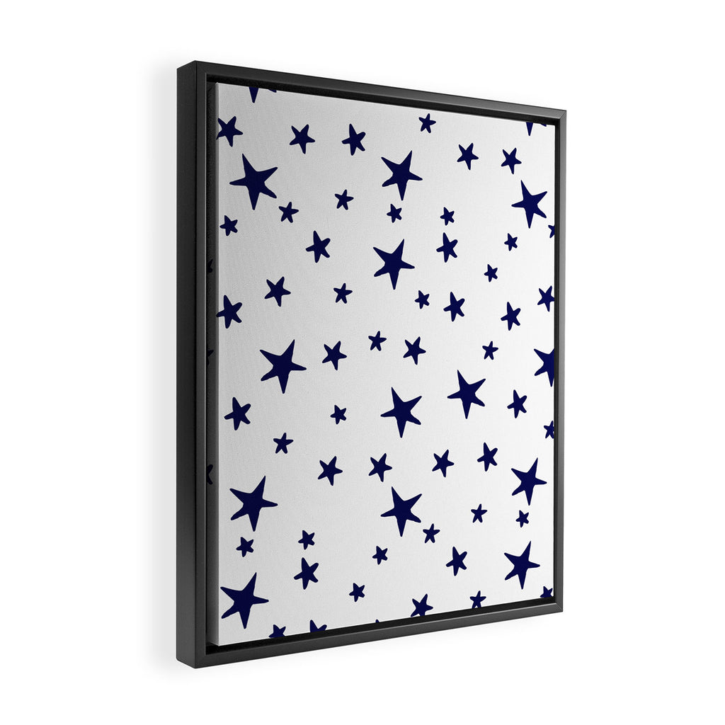 Stars - Navy Blue on White Framed Canvas Print Gallery Image 2
