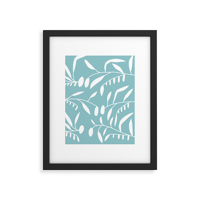 Botanical leaf- skyblue Framed Art Print Gallery Image 1
