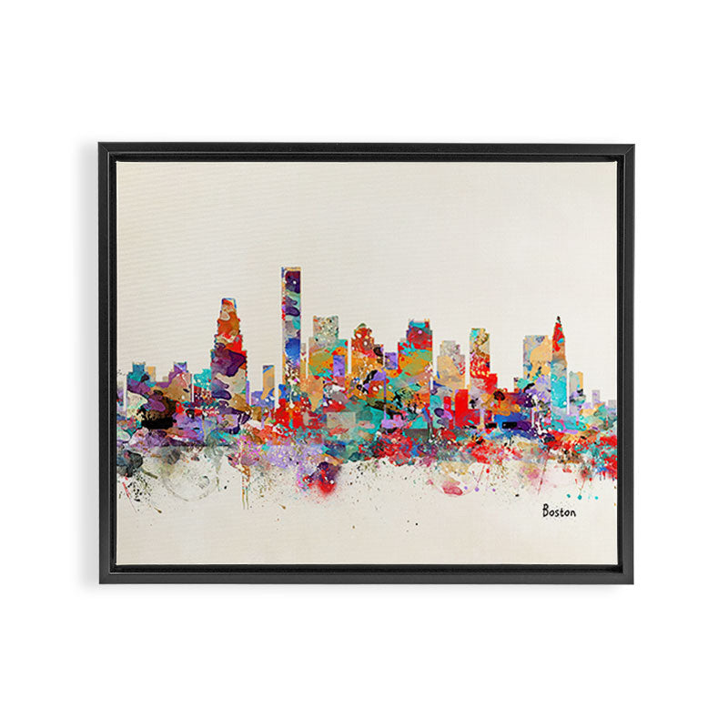 Boston city watercolor Framed Canvas Print Gallery Image 2