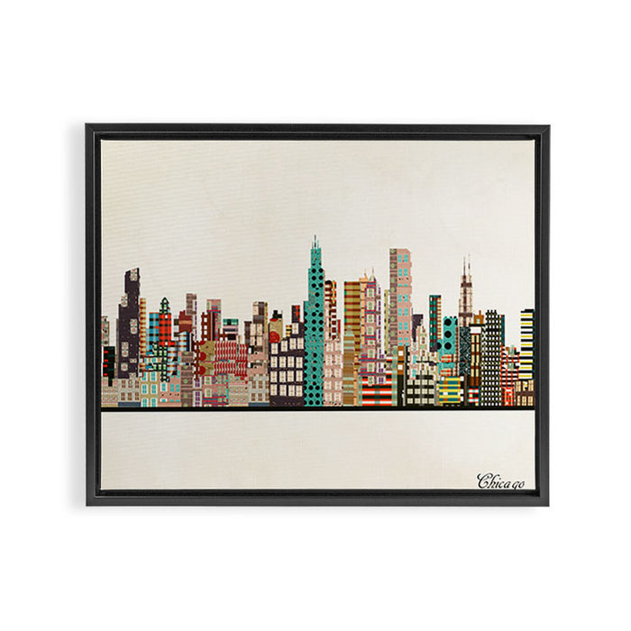 chicago city skyline Framed Canvas Print Gallery Image 1