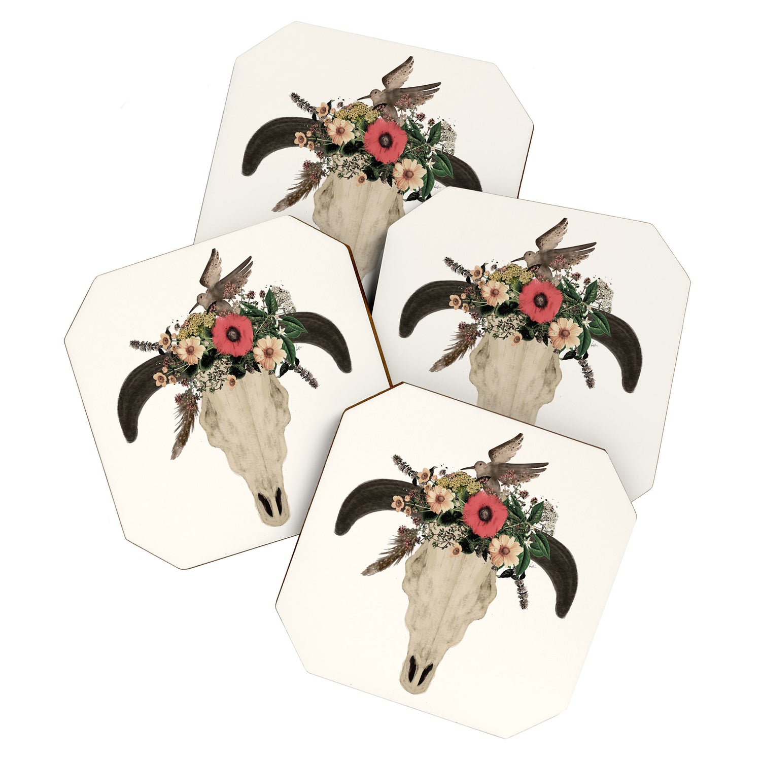 cow skull flowers Coaster Gallery Image 1