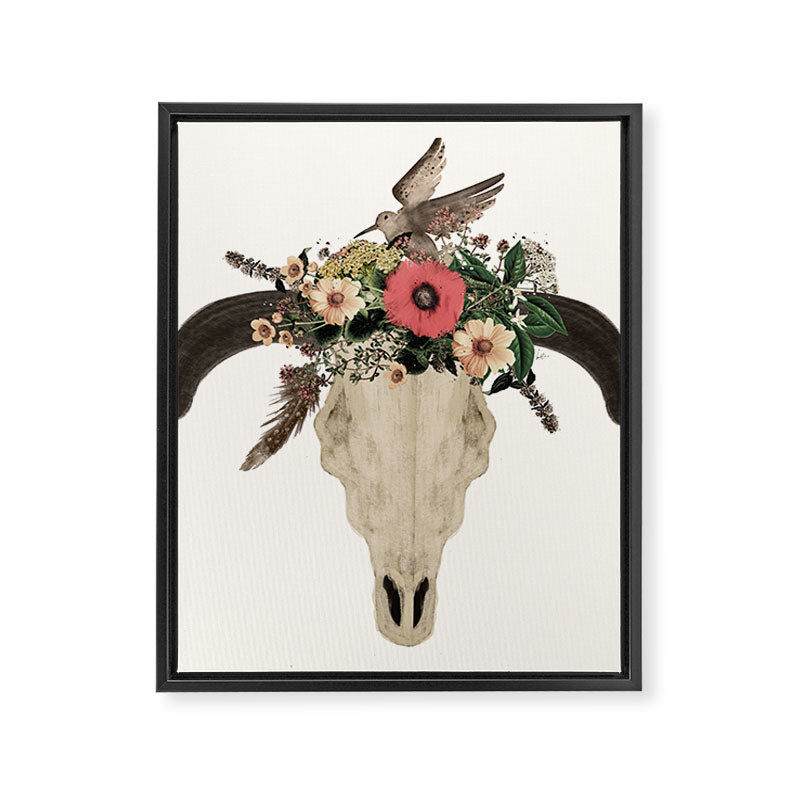 cow skull flowers Framed Canvas Print Gallery Image 8