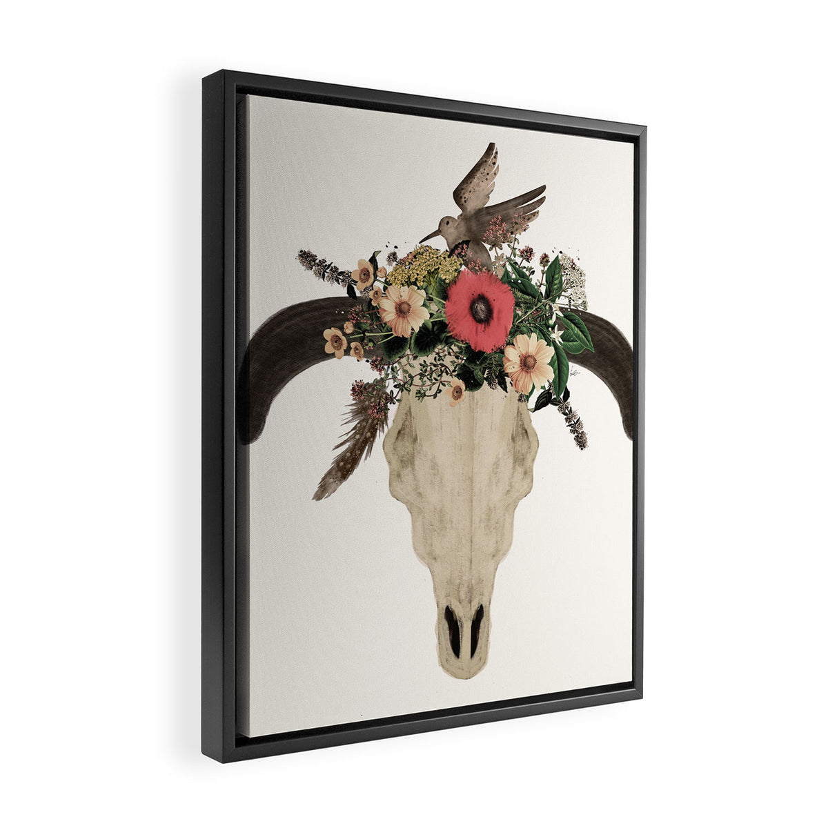 cow skull flowers Framed Canvas Print Gallery Image 2