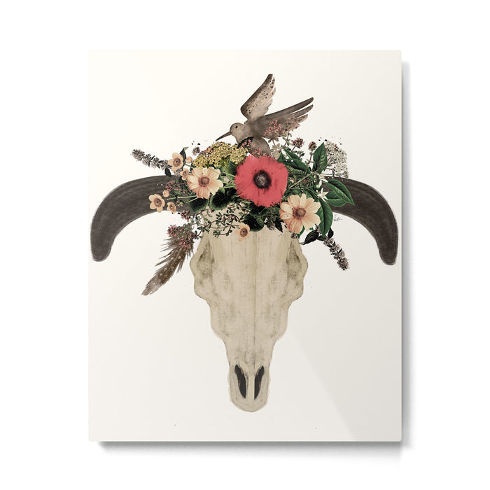 cow skull flowers Metal Print Gallery Image 1