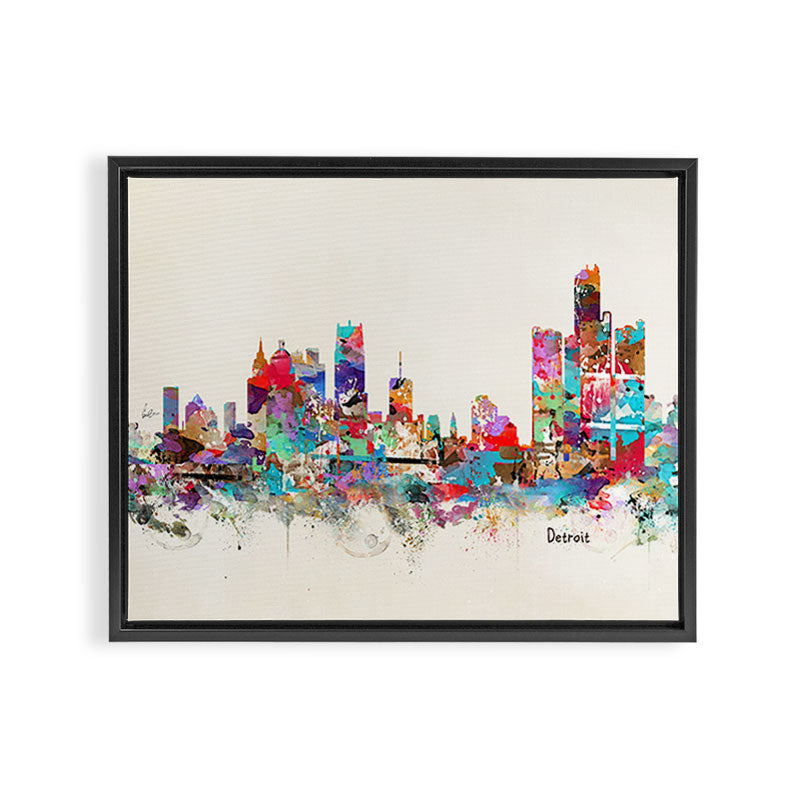 detroit michigan skyline Framed Canvas Print Gallery Image 2