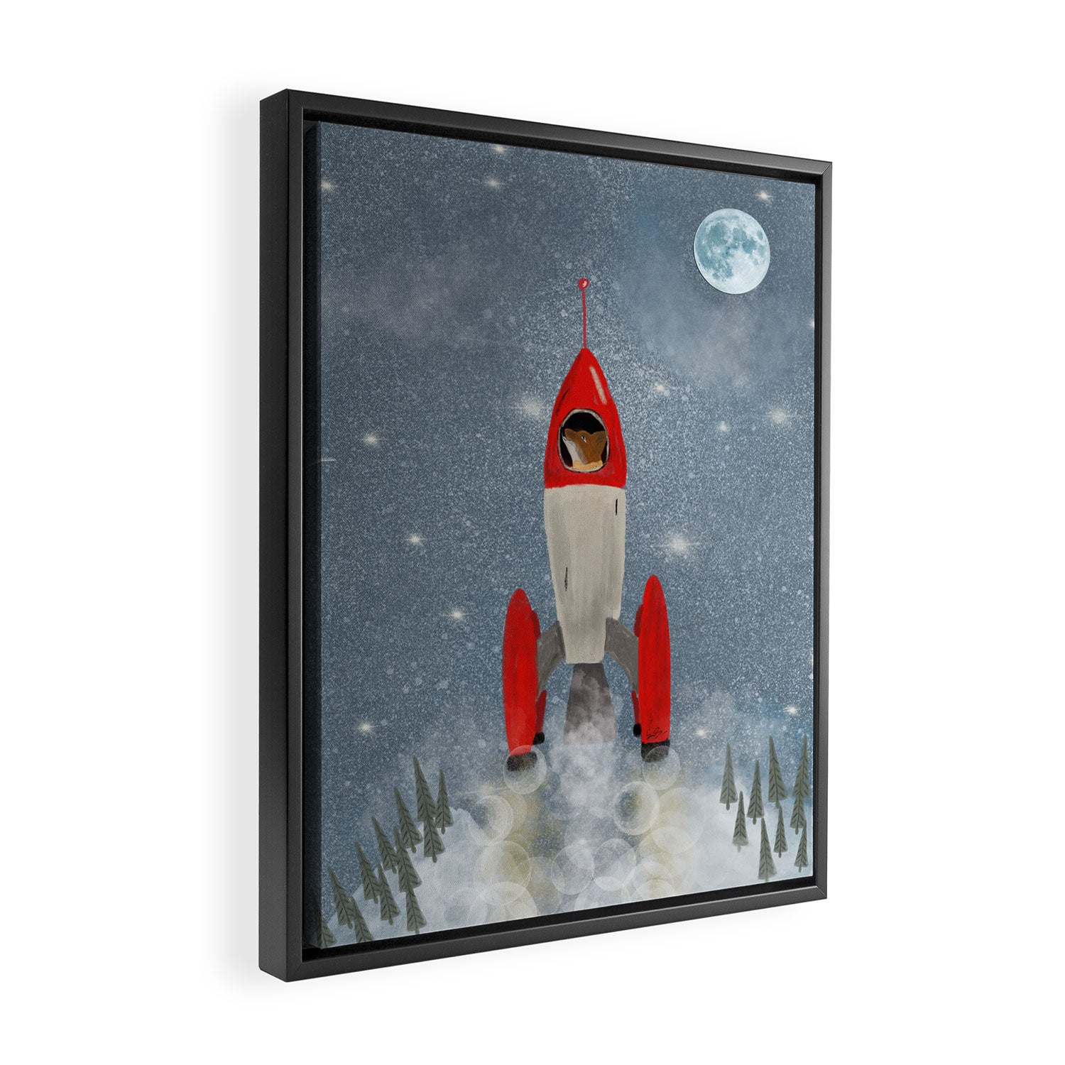 fox goes to the moon Framed Canvas Print Gallery Image 2