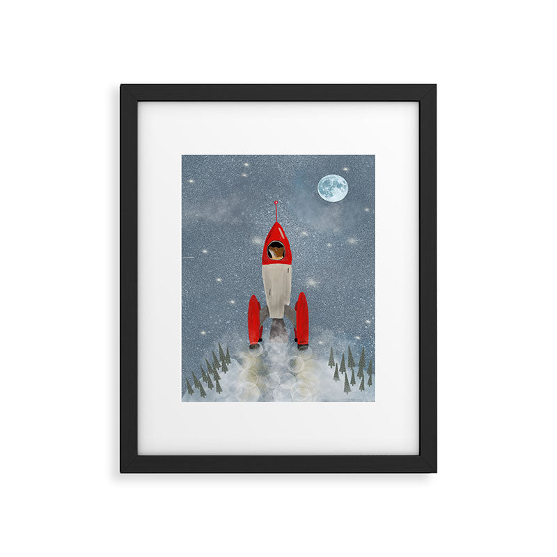 fox goes to the moon Framed Art Print Gallery Image 4