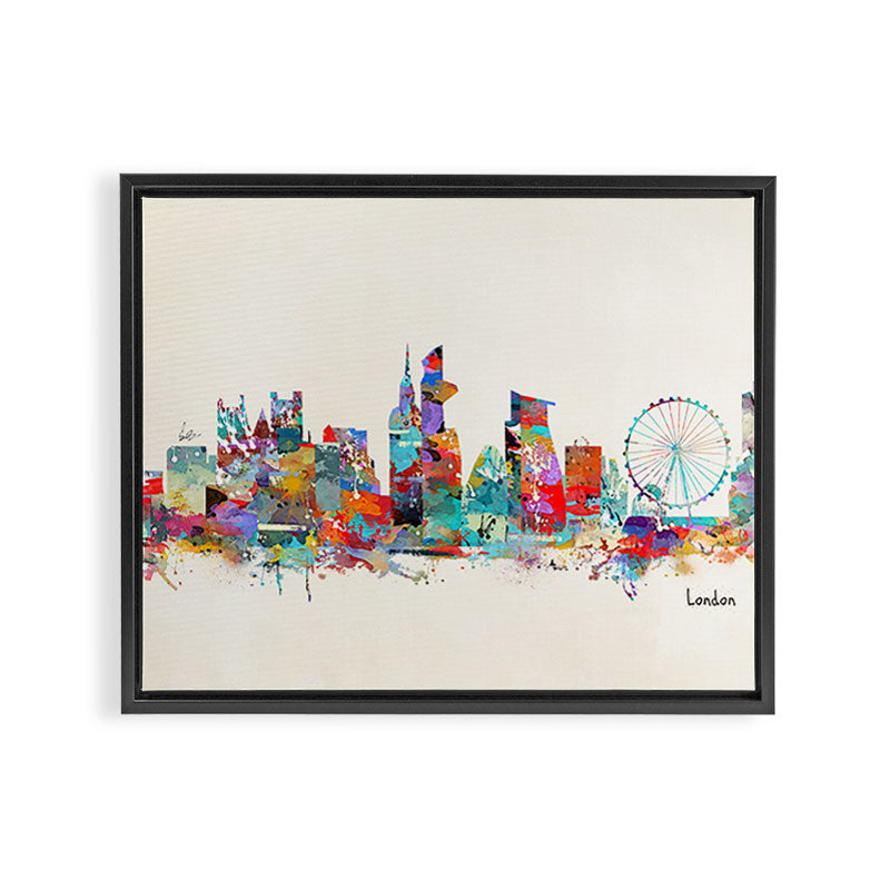 london city skyline watercolor Framed Canvas Print Gallery Image 2