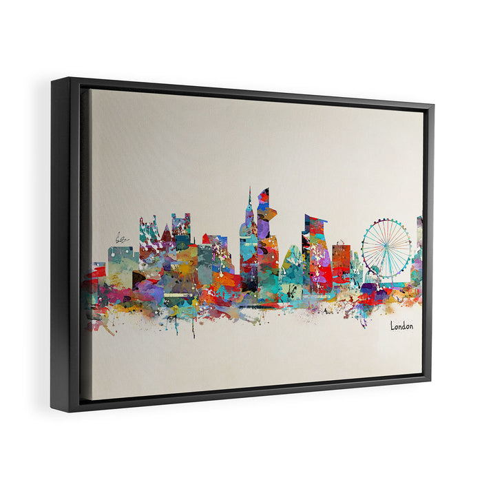 london city skyline watercolor Framed Canvas Print Gallery Image 1