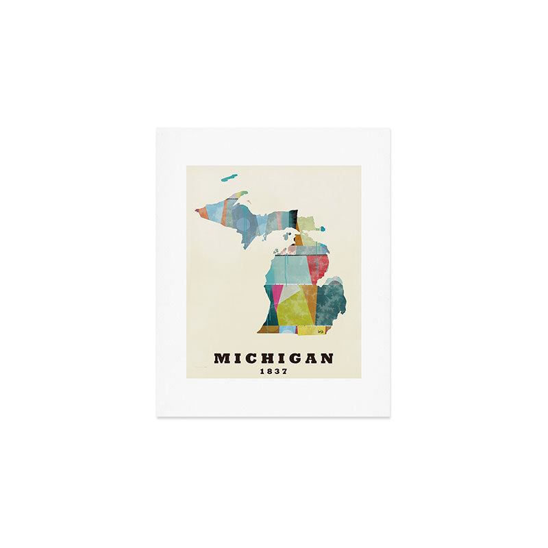 Michigan  state map modern Art Print Gallery Image 1