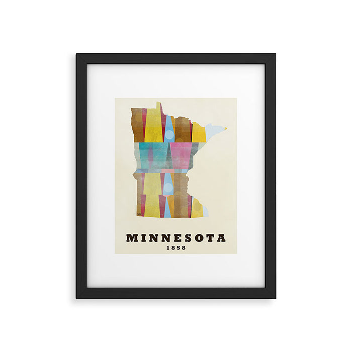 Minnesota state map modern Framed Art Print Gallery Image 1