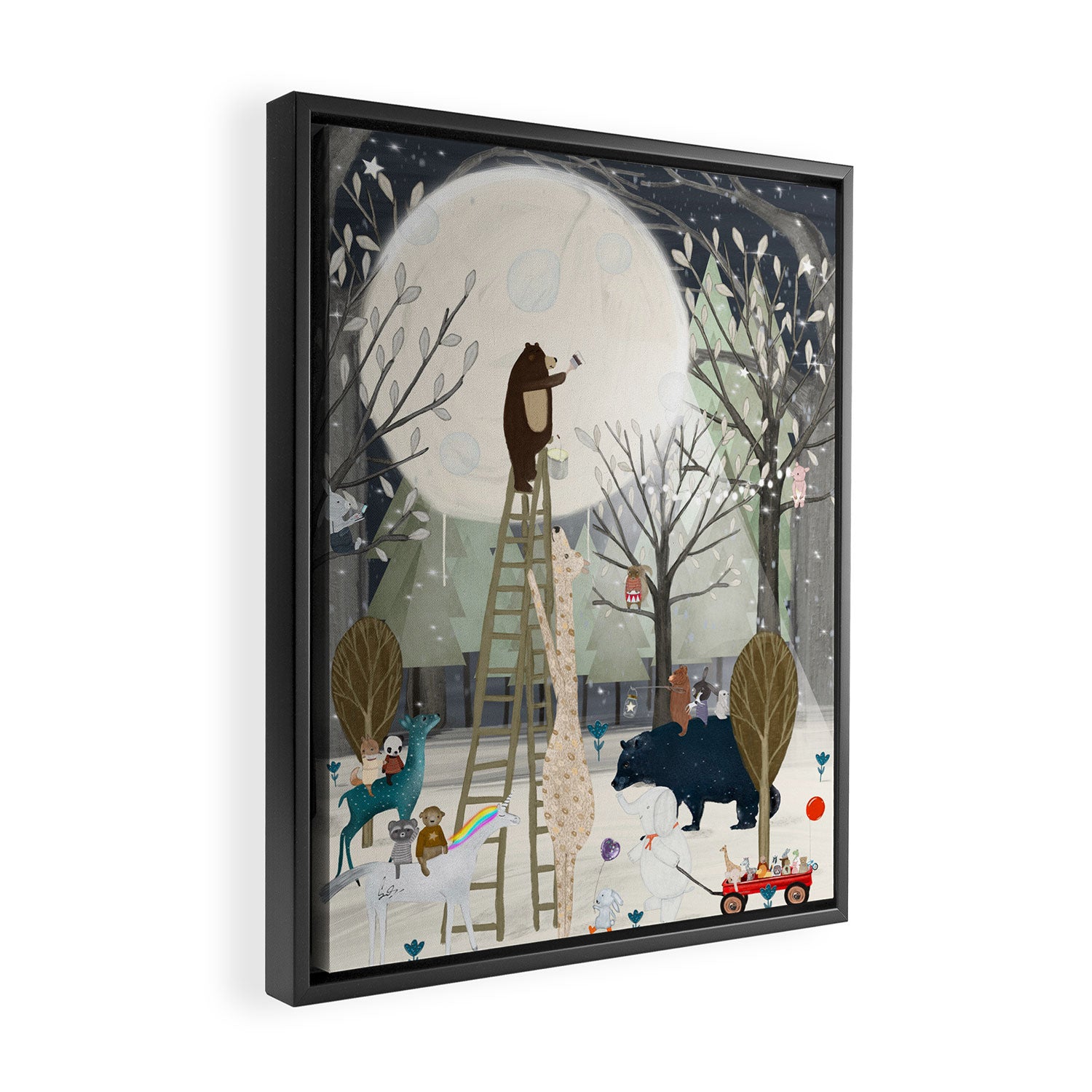 mr bear paints the moon Framed Canvas Print Gallery Image 2