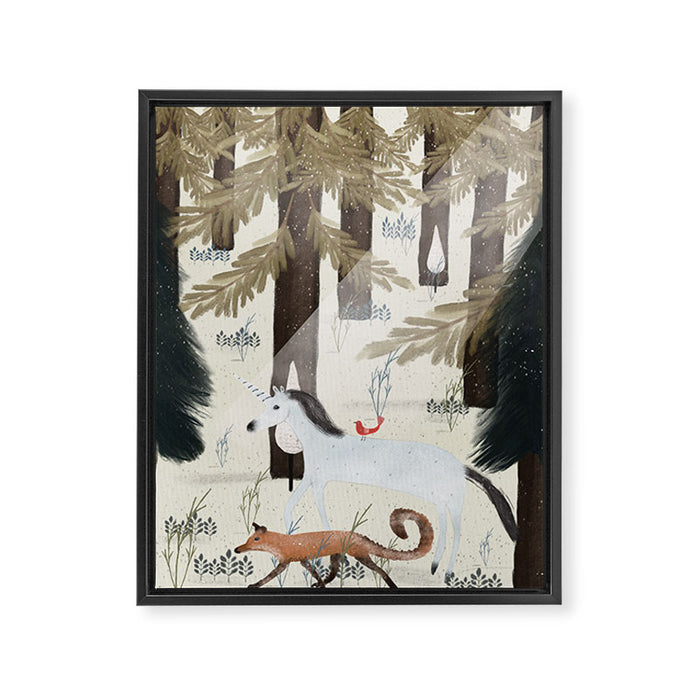 the fox and unicorn Framed Canvas Print Gallery Image 1