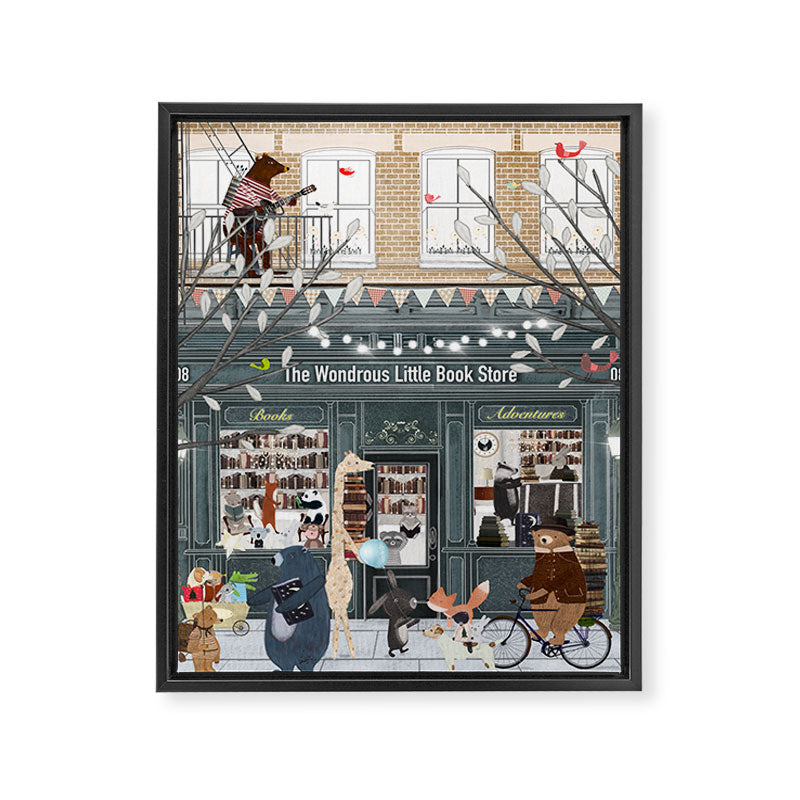 the wondrous little book store Framed Canvas Print Gallery Image 6