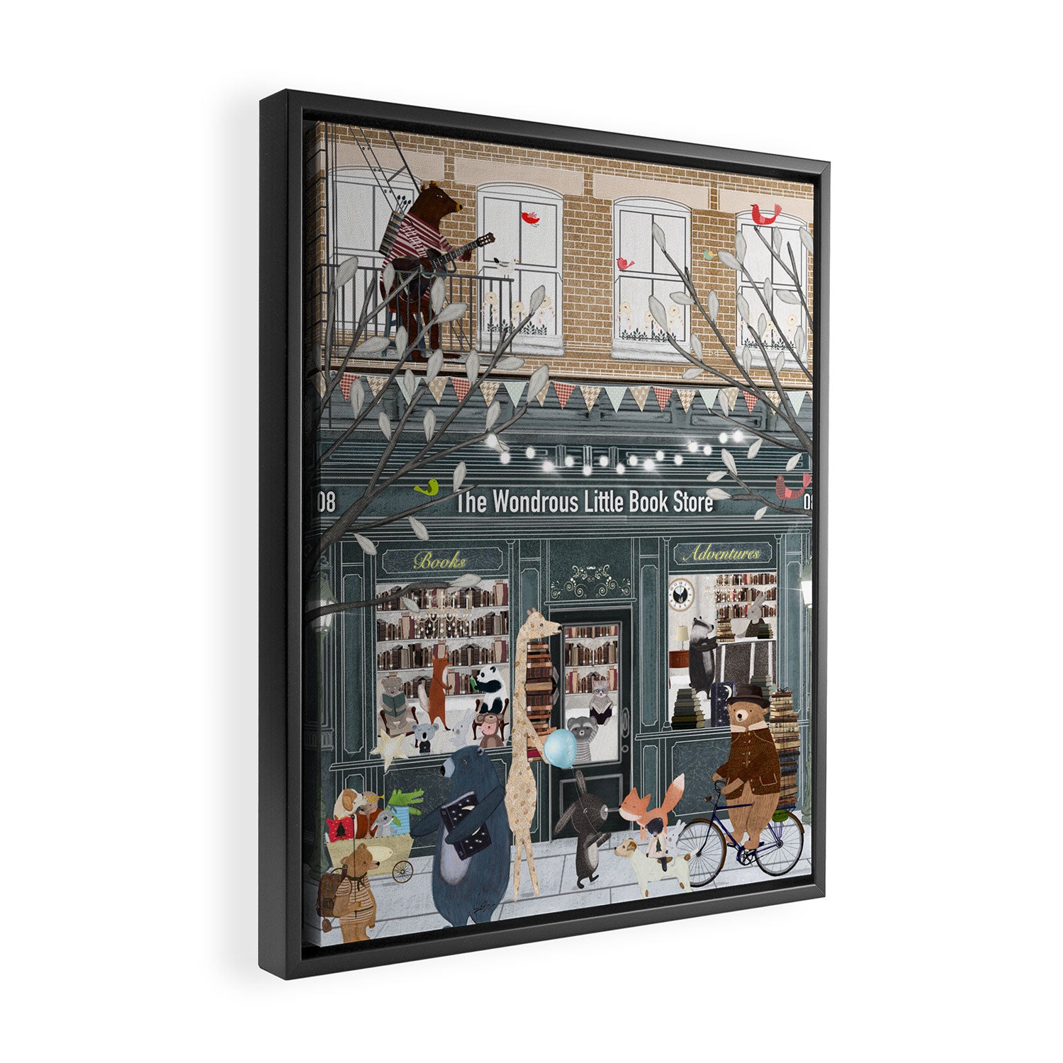 the wondrous little book store Framed Canvas Print Gallery Image 2