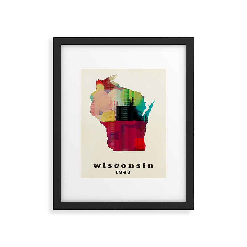 Wisconsin state map modern Framed Art Print Gallery Image 5