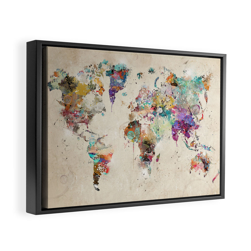 world map rustic Framed Canvas Print Gallery Image 2