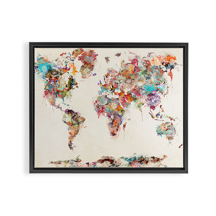 world map watercolor deux Framed Canvas Print Gallery Image 1