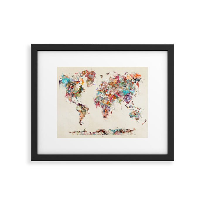 world map watercolor deux Framed Art Print Gallery Image 1