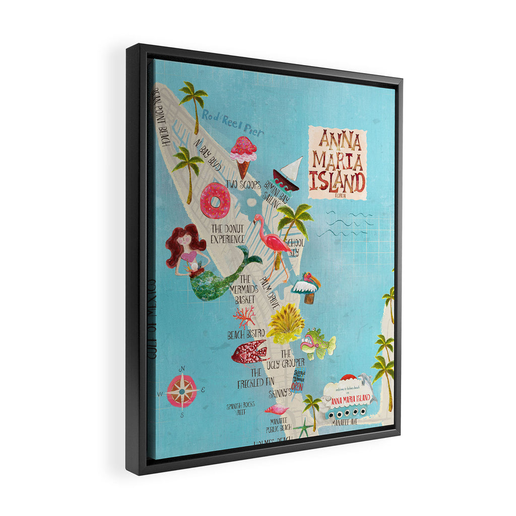 Anna Maria Island Map Framed Canvas Print Gallery Image 2